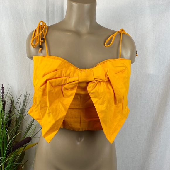 Anthropologie Maeve Orange Sleeveless Bow Trim Crop Top S - Picture 2 of 6